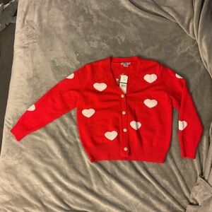 Red Heart-Pattern Cardigan Sweater by Love Tree
